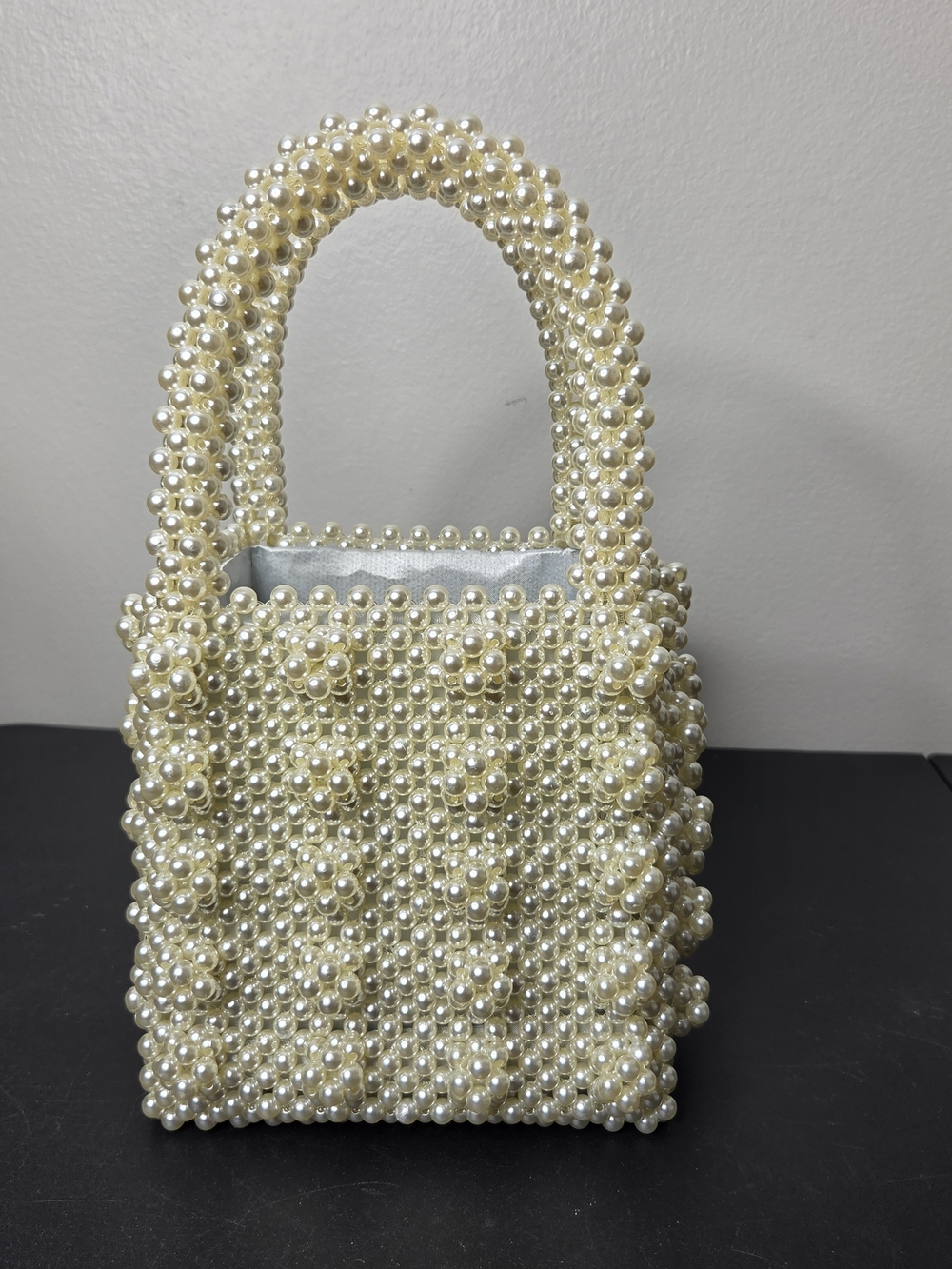 Pearl Beaded Mini Tote Bag - Cream